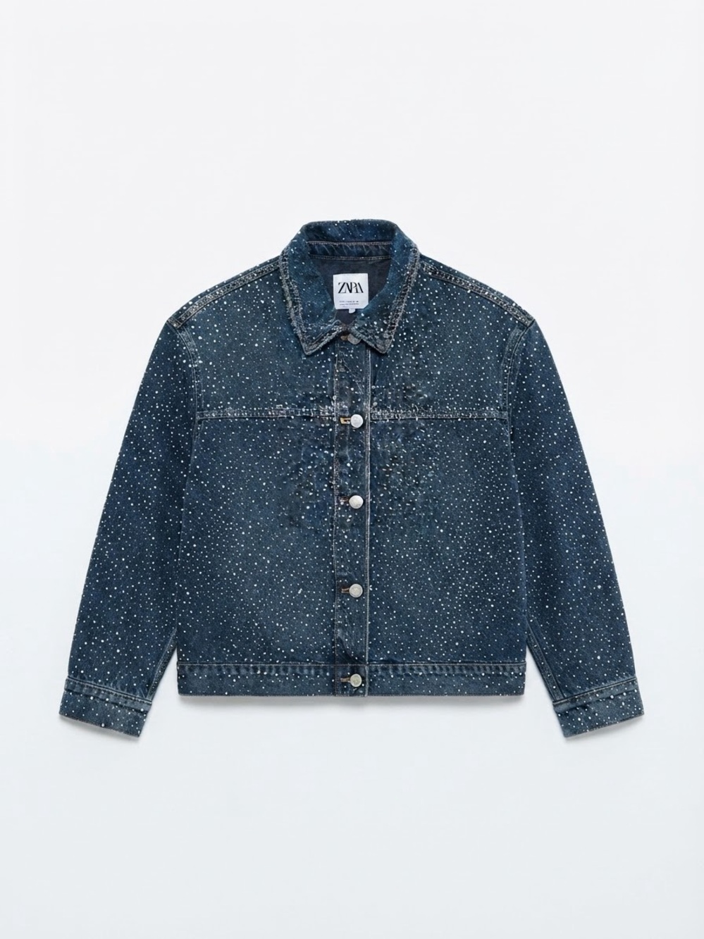 Zara Rhinestone Embellished Denim Jacket Sparkle Bling Trucker Size Small